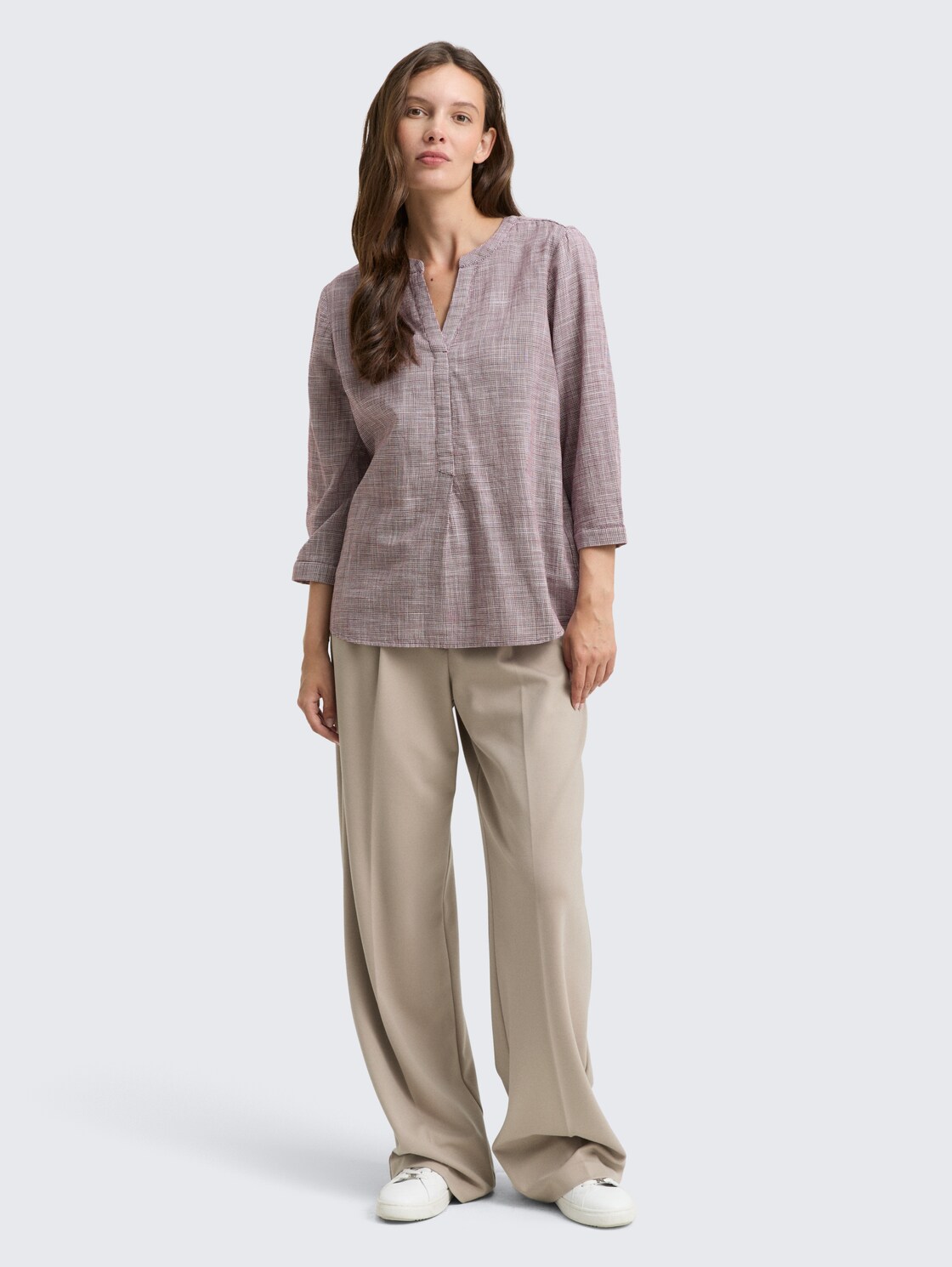 Bluse aus Baumwolle - bordeaux red - Model-Vorderansicht