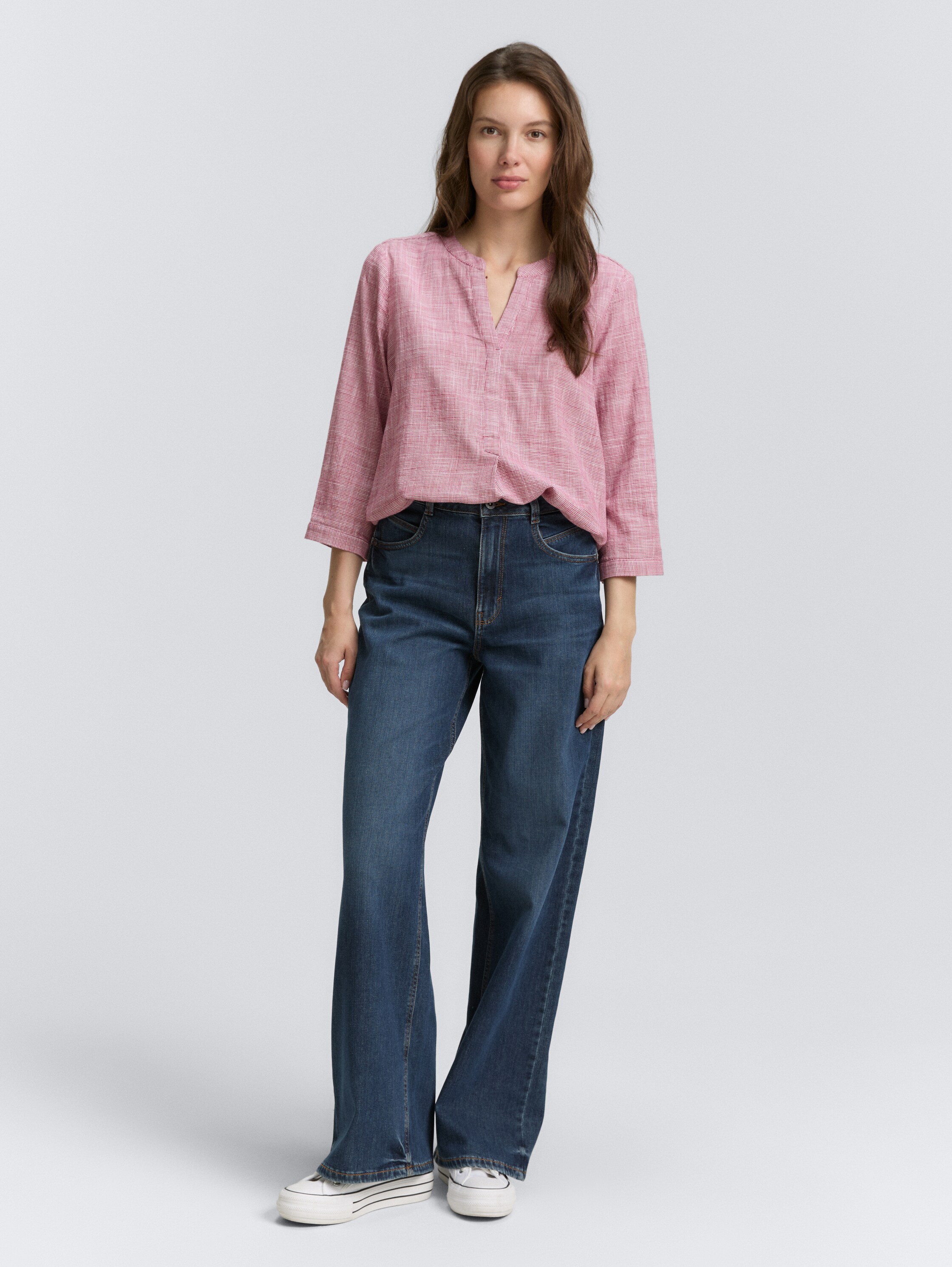 Katoenen blouse - dark pink - Model vooraanzicht