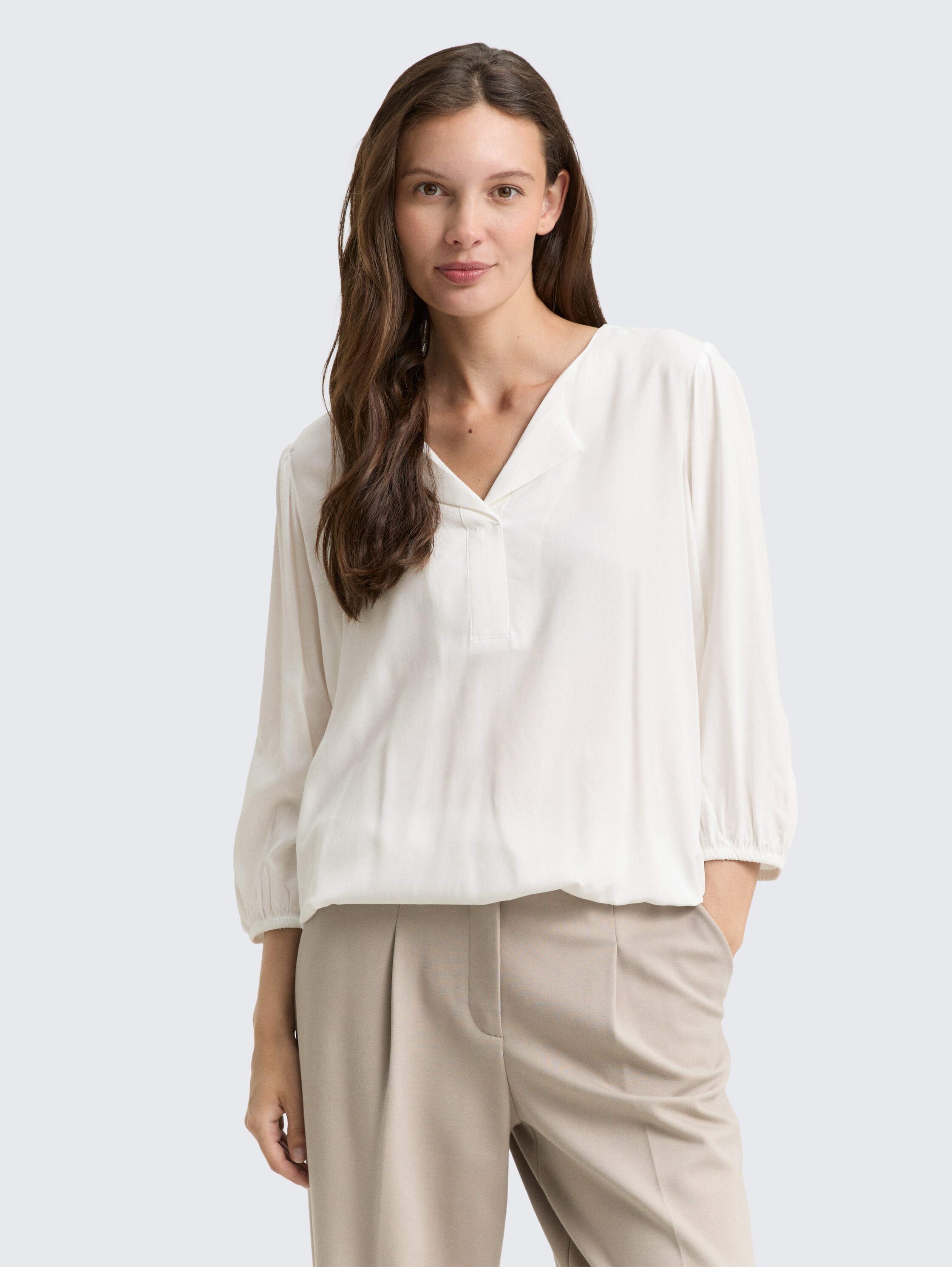 Blouse van viscose - Whisper White - Nek model vooraanzicht