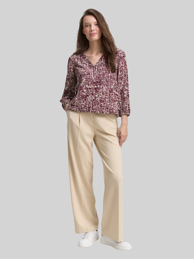 Viscose blouse door Women, dark red abstract dot design