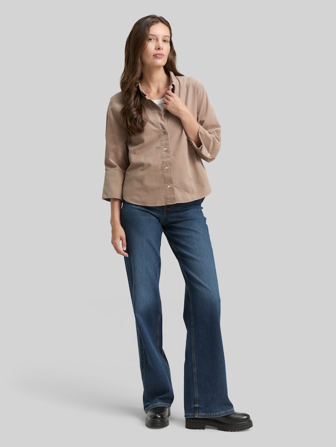 Loose Fit Hemdbluse aus Cord von Women, soft taupe grey