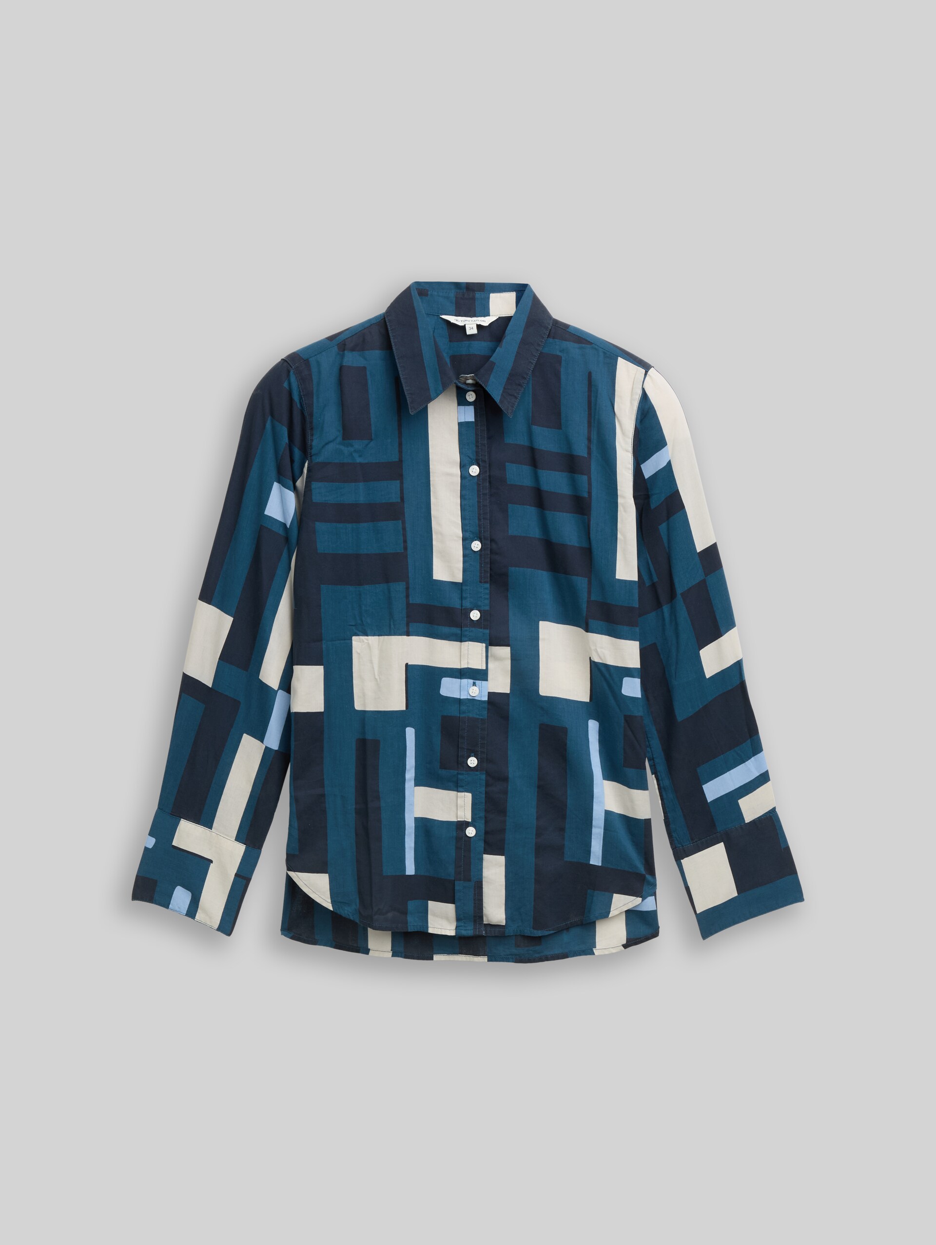 Overhemdblouse met patroon - teal geometric design - Product vooraanzicht