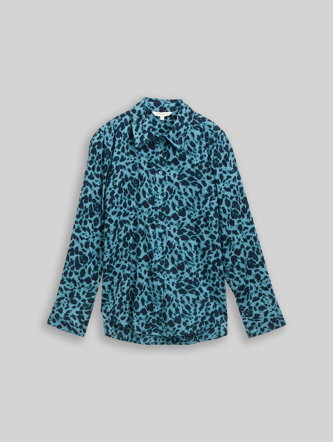 Shirt blouse with pattern by Women, blue black small leo print