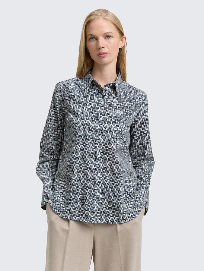 Hemdbluse mit Muster von Women, teal offwhite geometric design