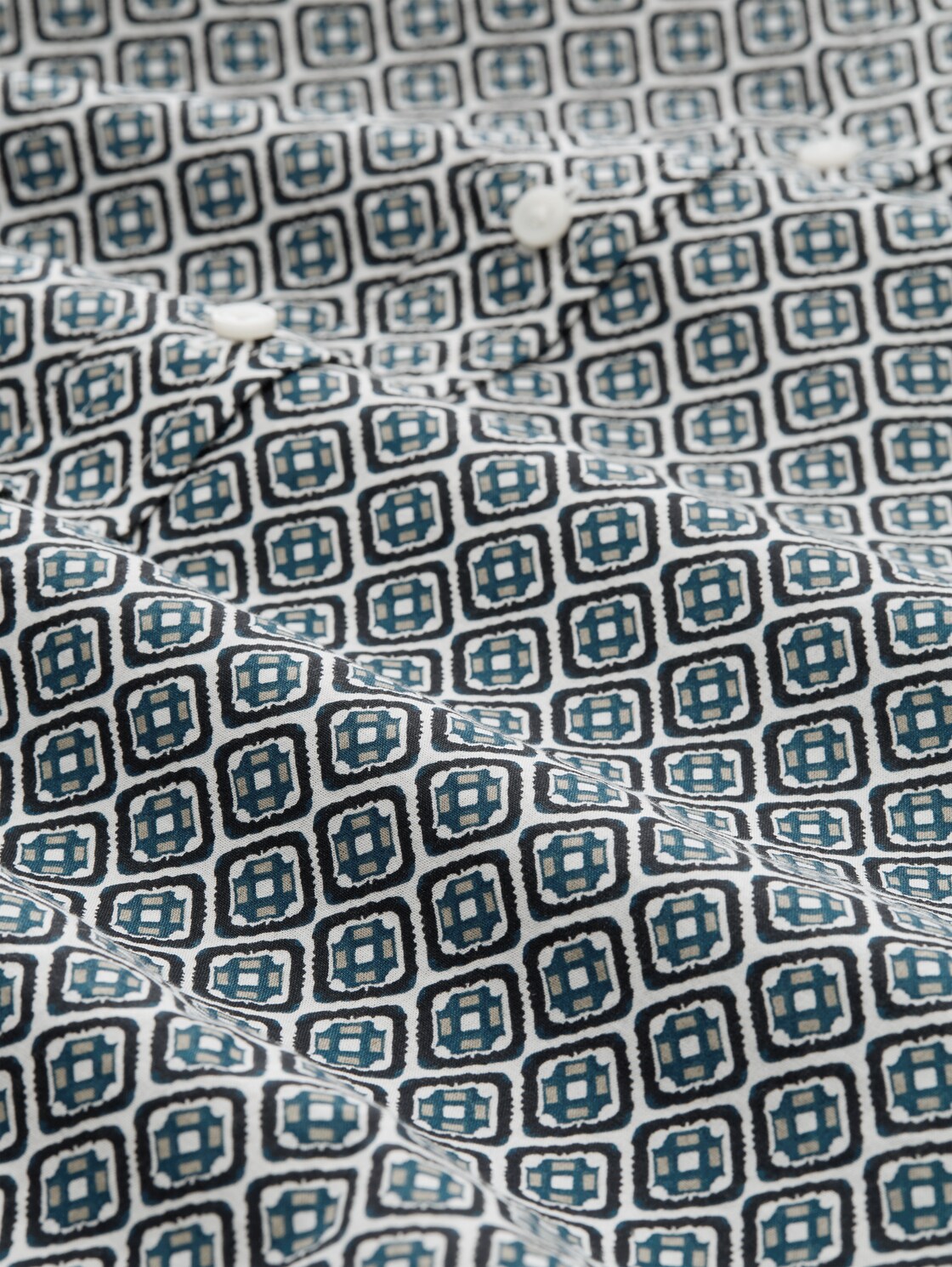 Shirt blouse with pattern - teal offwhite geometric design - Material view