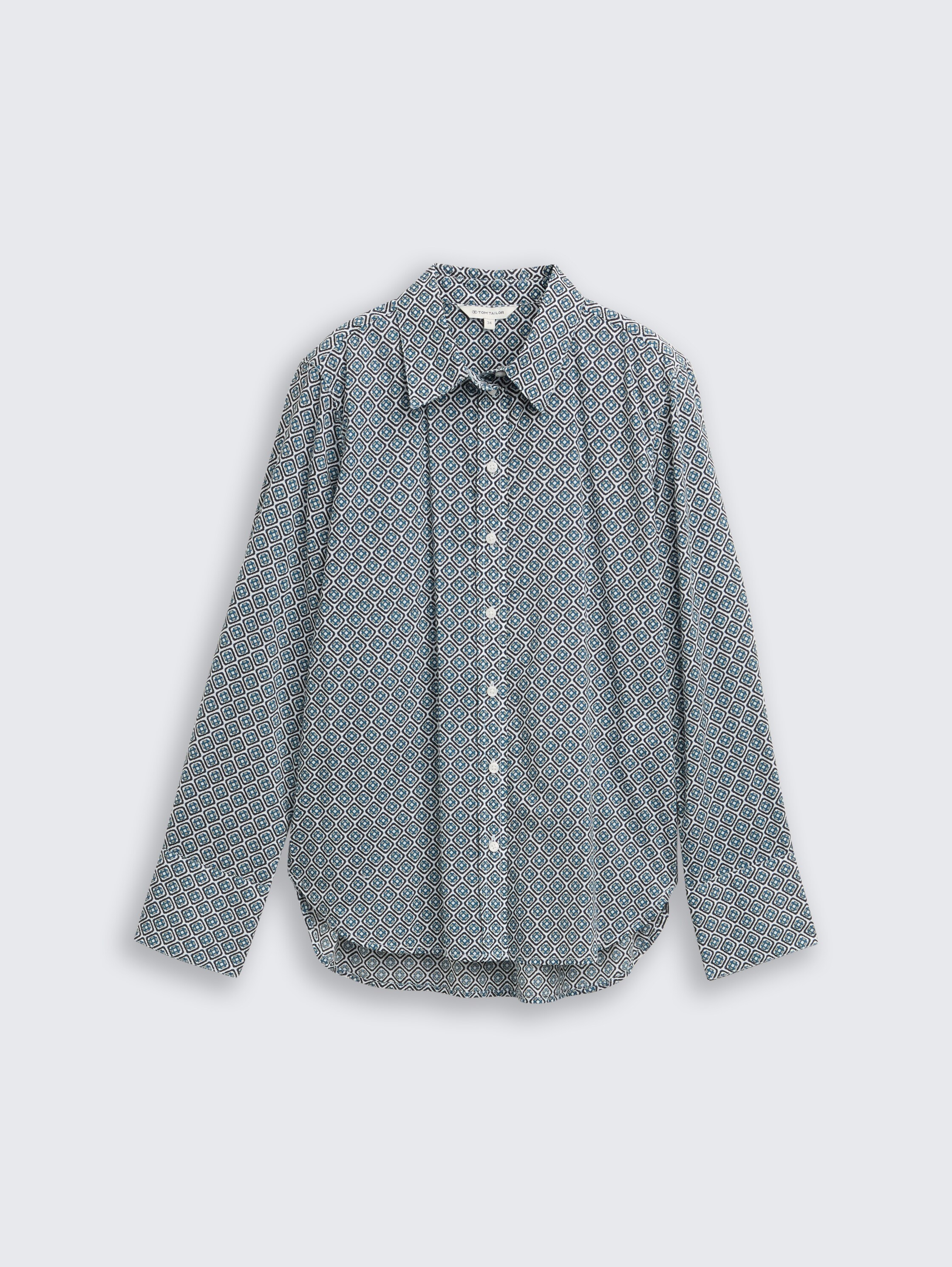 Hemdbluse mit Muster - teal offwhite geometric design - Vorder-Produkt-Ansicht