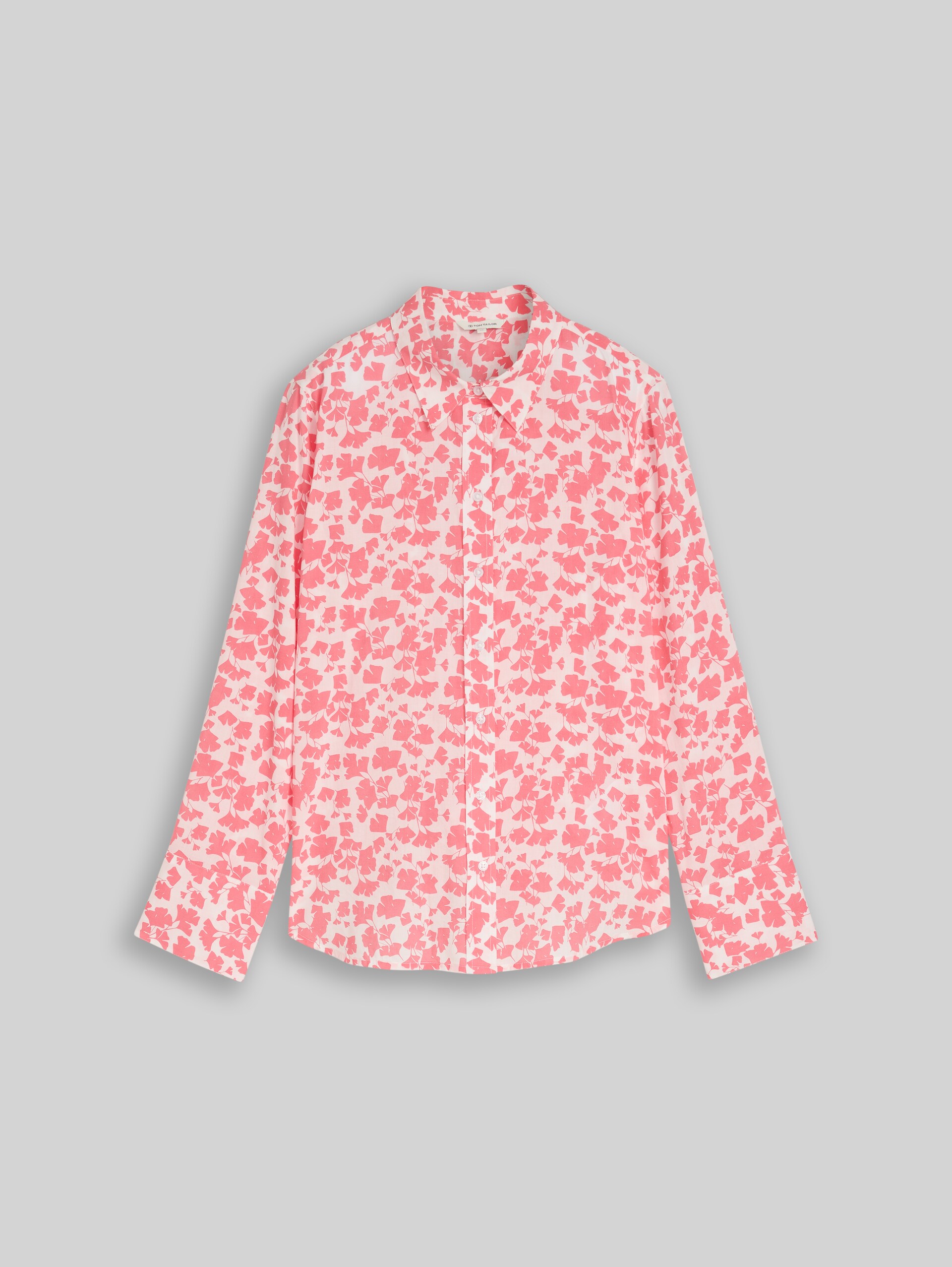 Hemdbluse mit Muster - coral pink ginkgo minimal - Vorder-Produkt-Ansicht