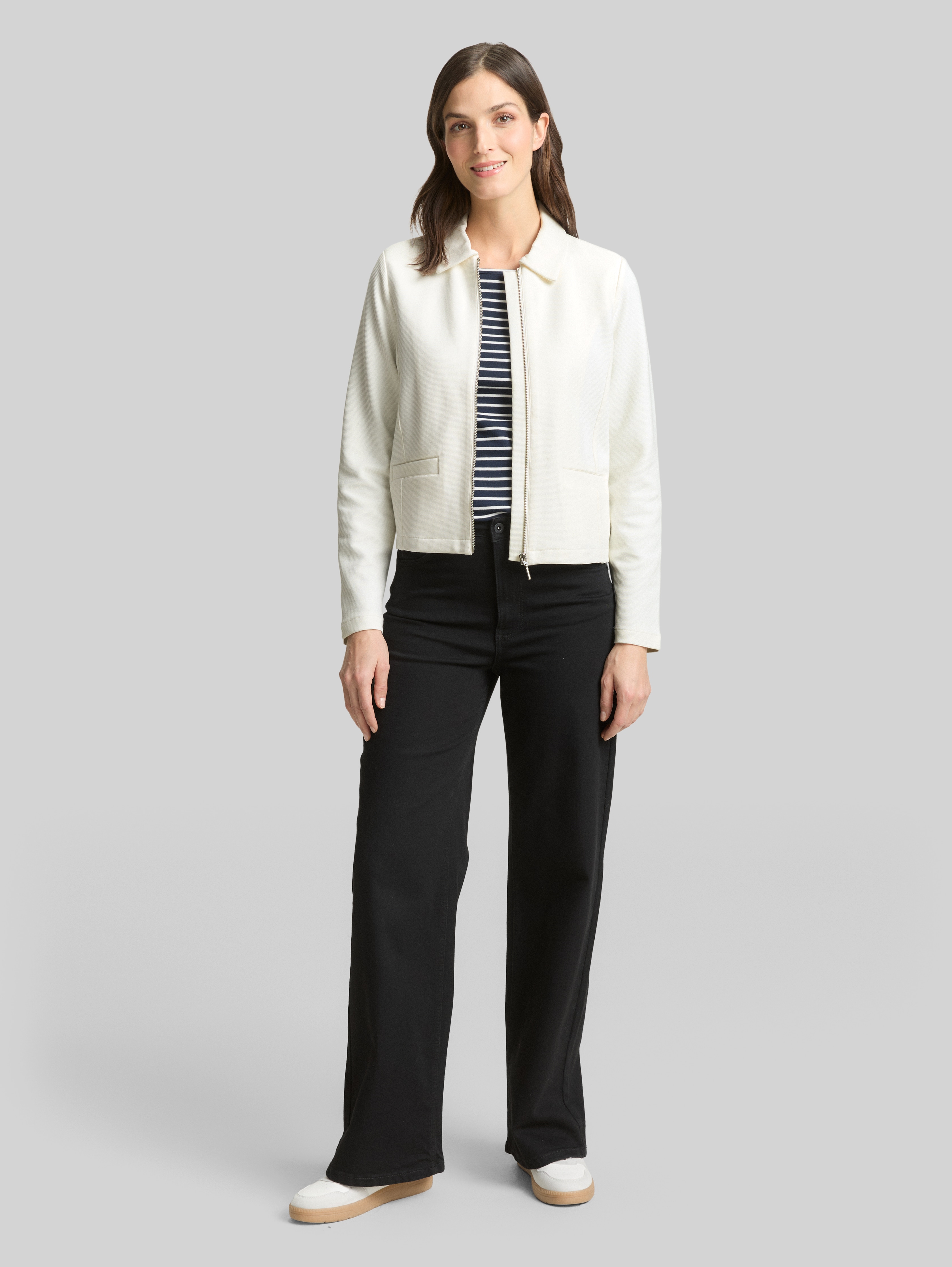 トゥデイフル Ecoleather Tailored Jacket Regular-fit jacket with zip in white by Tom Tailor