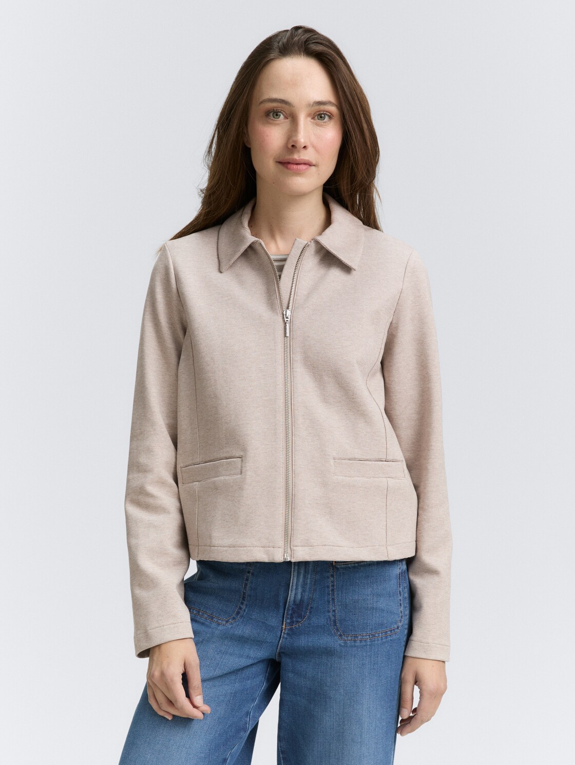 Regular Fit Jacke mit Reißverschluss - soft taupe melange