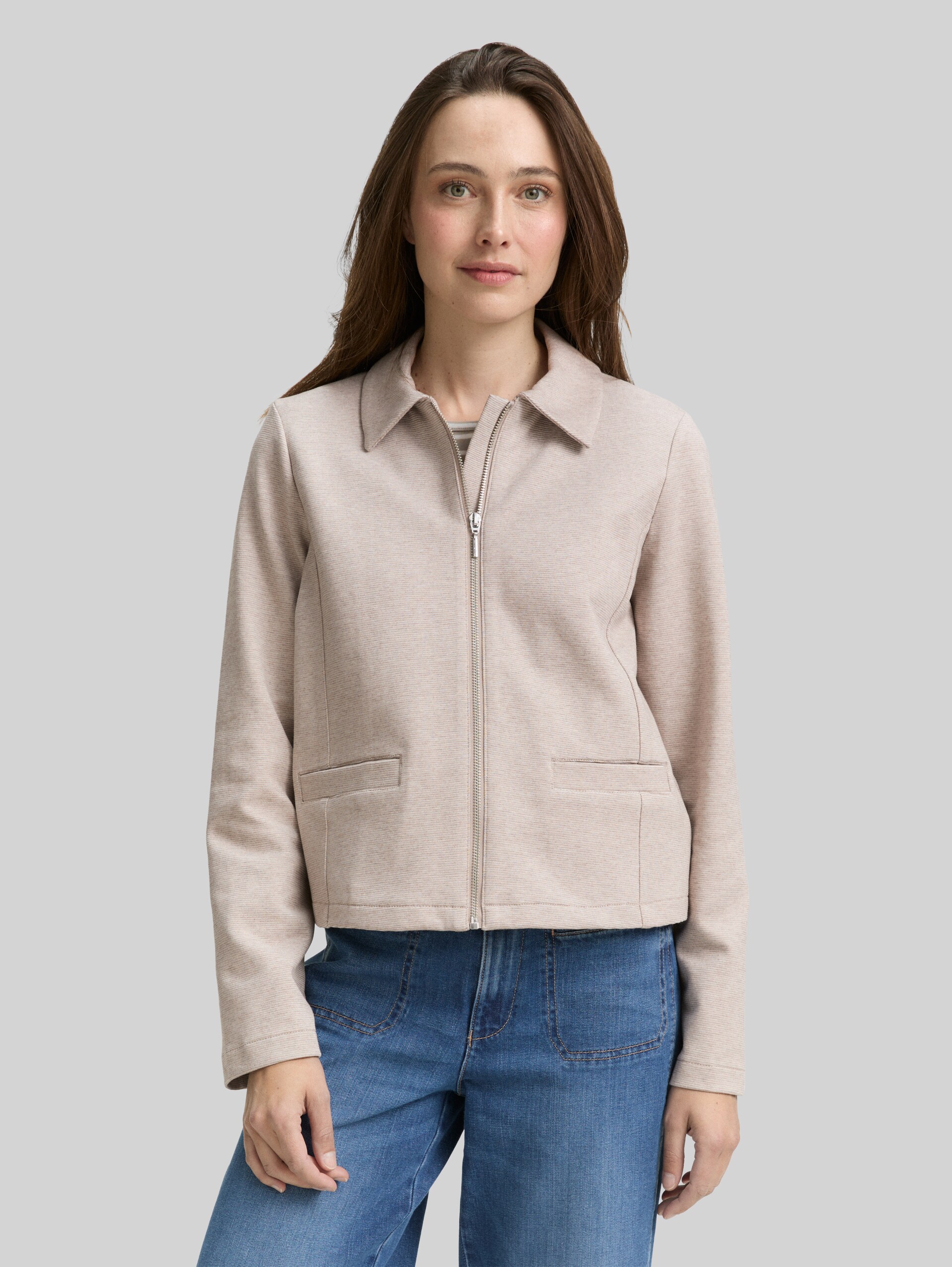 Regular-fit jacket with zip - soft taupe melange