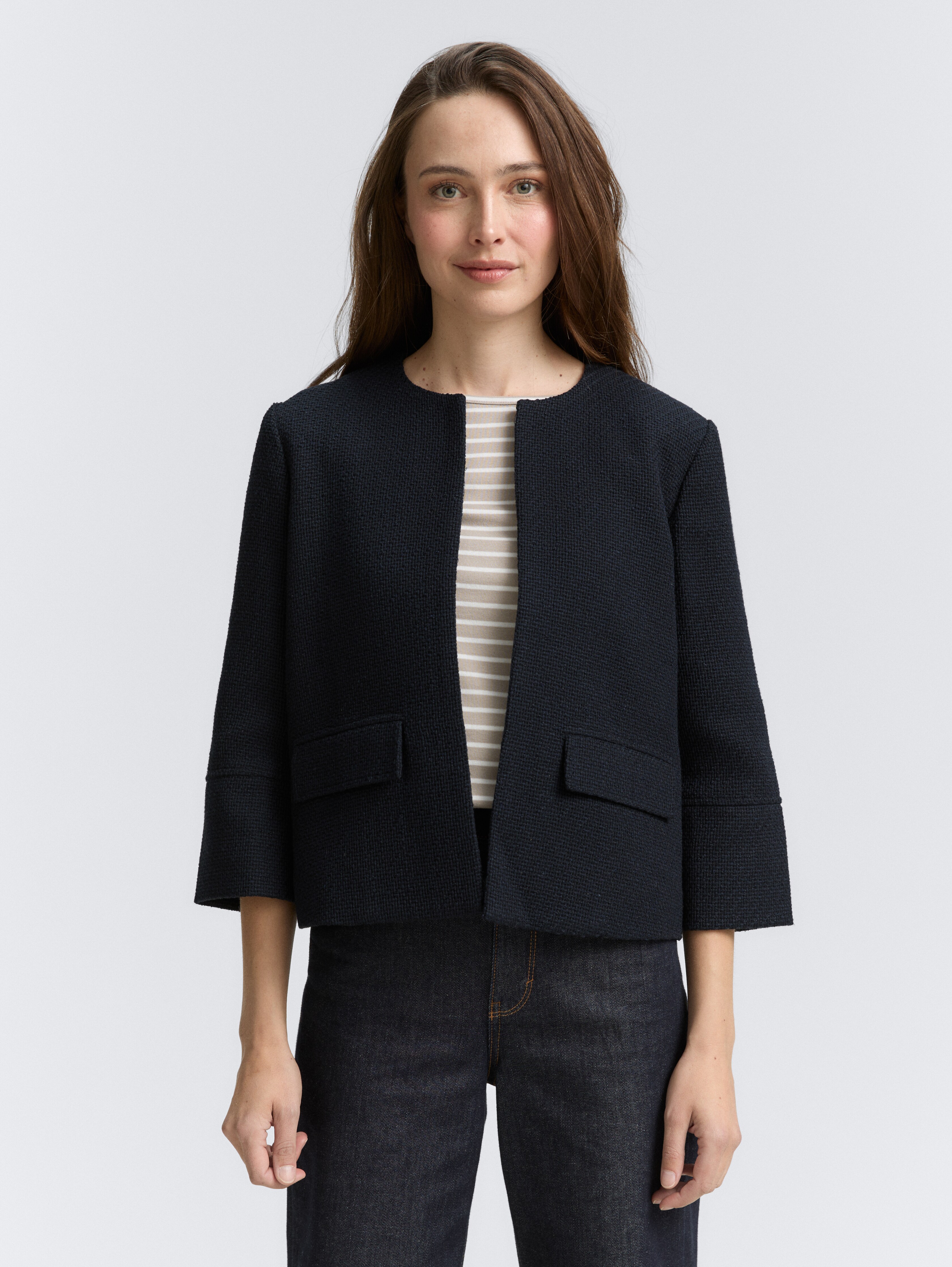 Regular fit bouclé jacket by Women, navy boucle structure