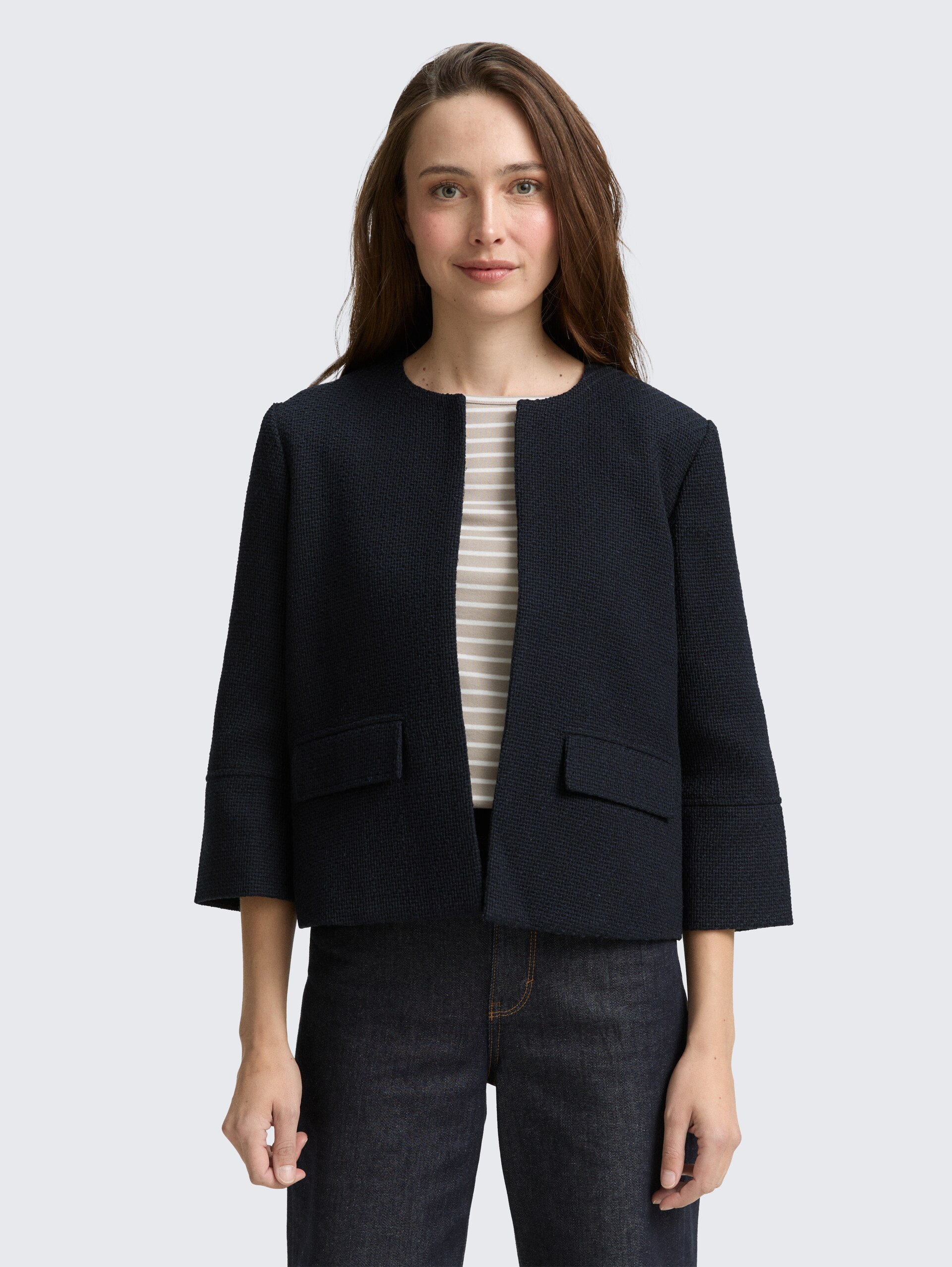 Regular Fit Bouclé Jacke - navy boucle structure