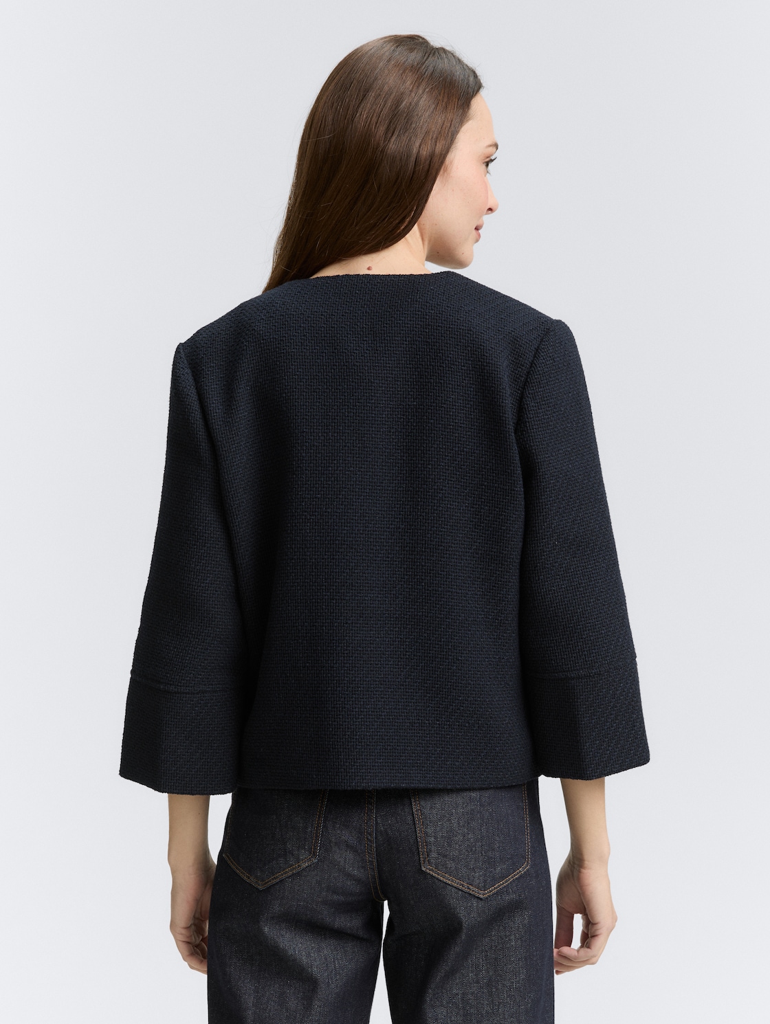 Regular Fit Bouclé Jacke - navy boucle structure