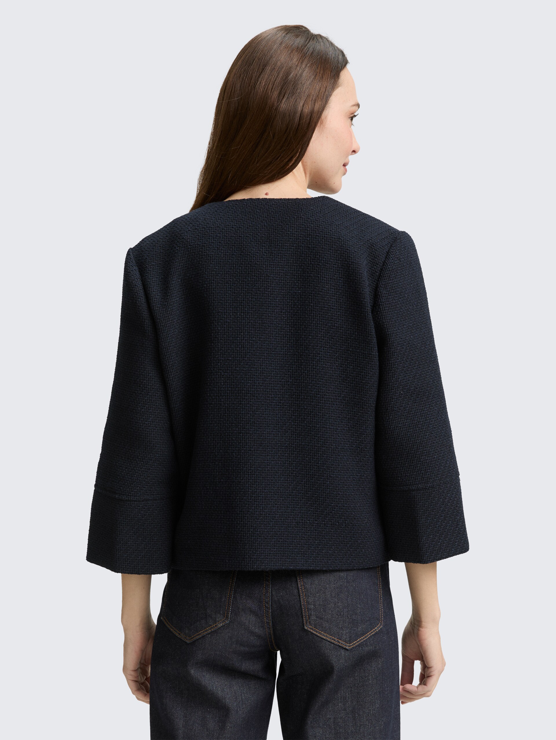 Regular Fit Bouclé Jacke - navy boucle structure