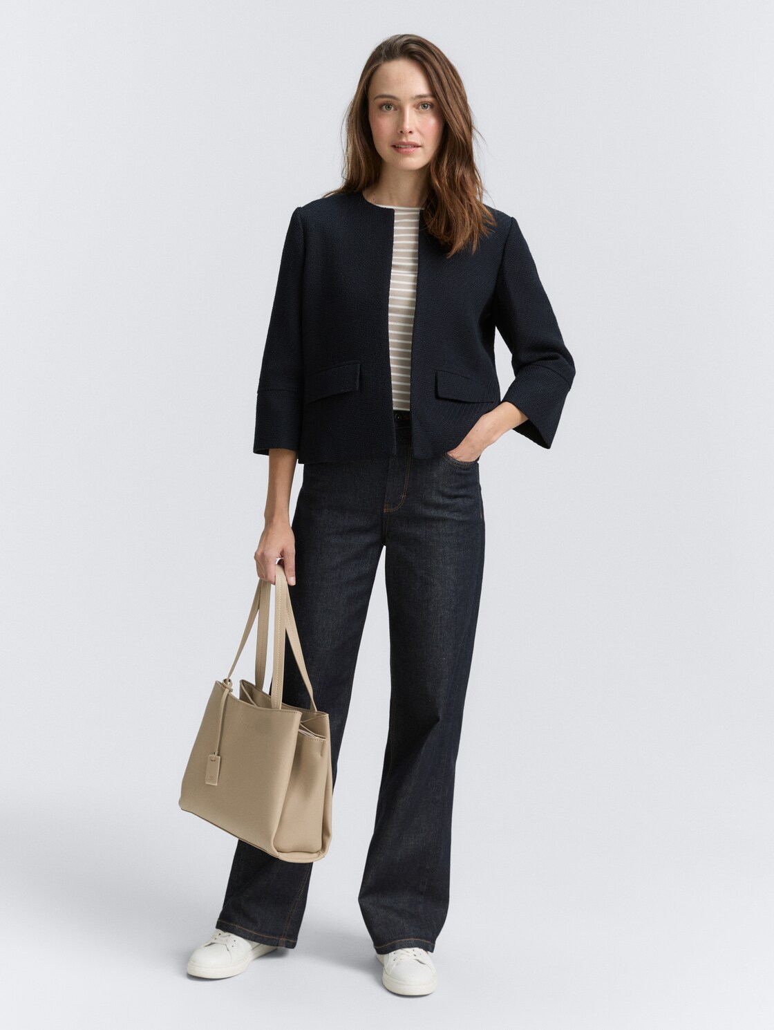 Regular Fit Bouclé Jacke - navy boucle structure