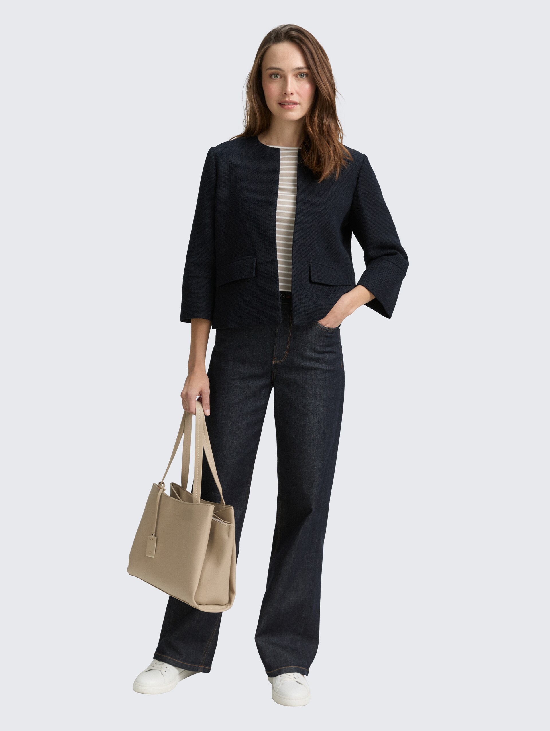Regular Fit Bouclé Jacke - navy boucle structure