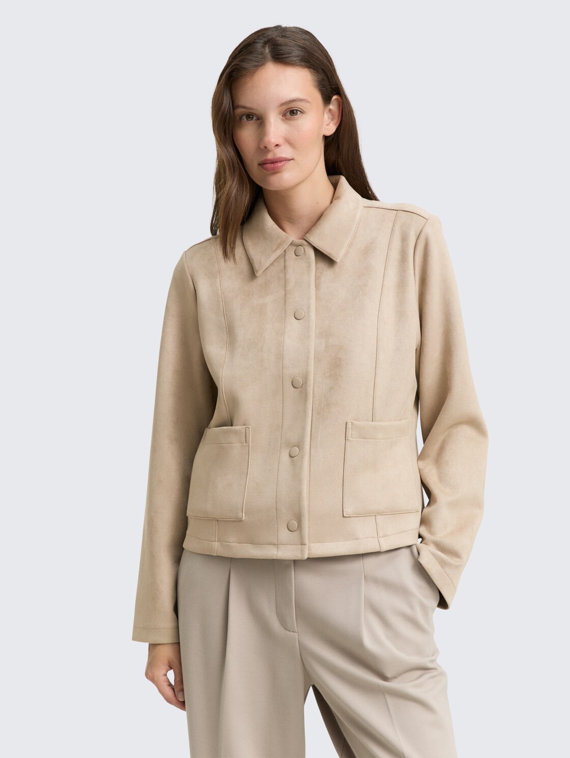 Regular Fit Jacke in Wildleder-Optik - soft taupe grey