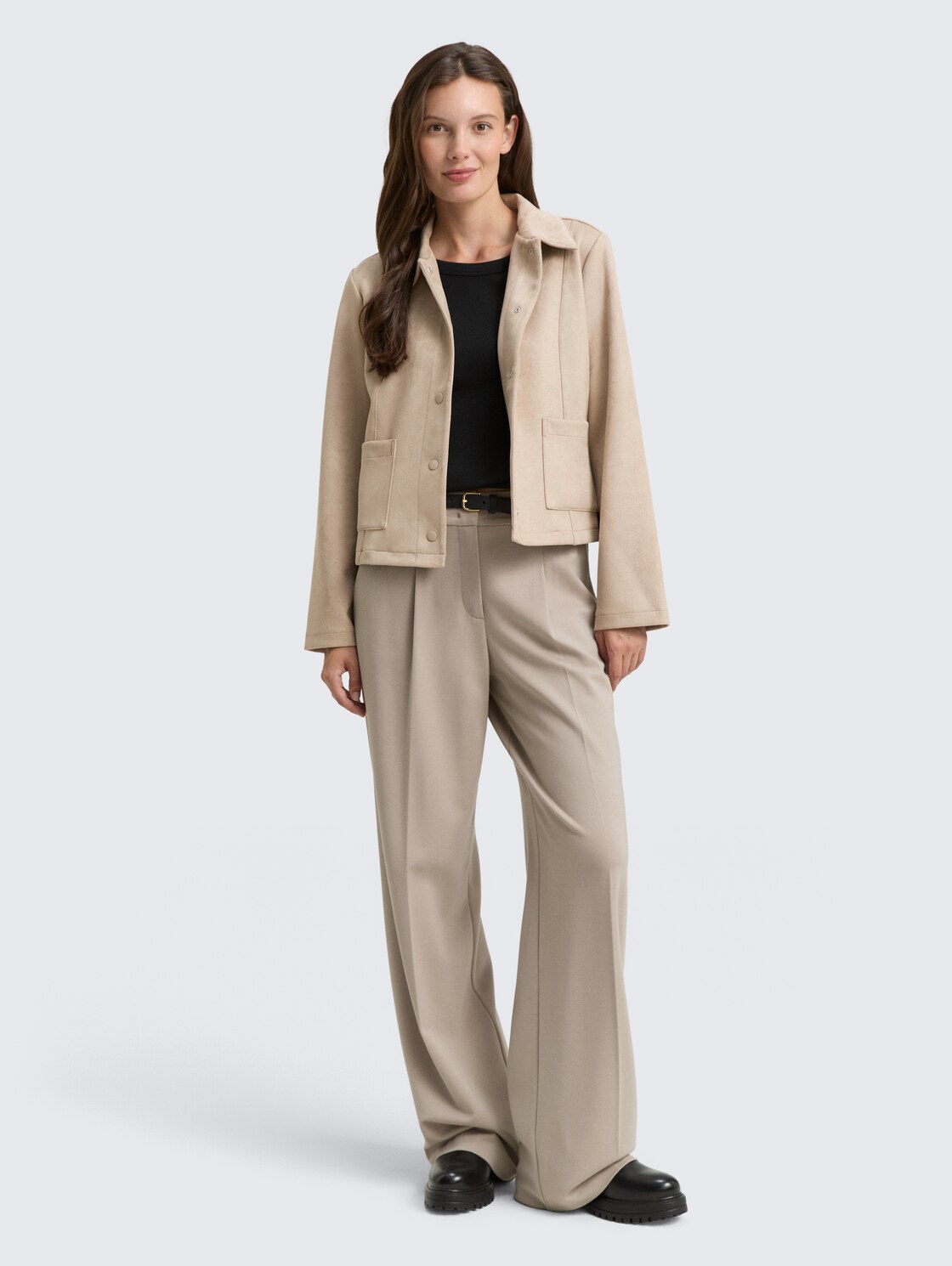 Regular Fit Jacke in Wildleder-Optik - soft taupe grey