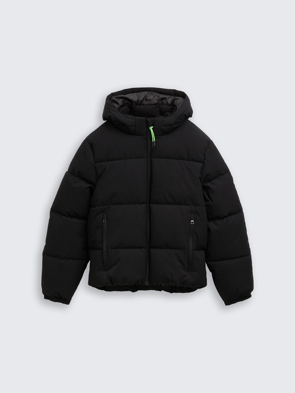 Puffer-Jacke mit abnehmbarer Kapuze - Black - Vorder-Produkt-Ansicht