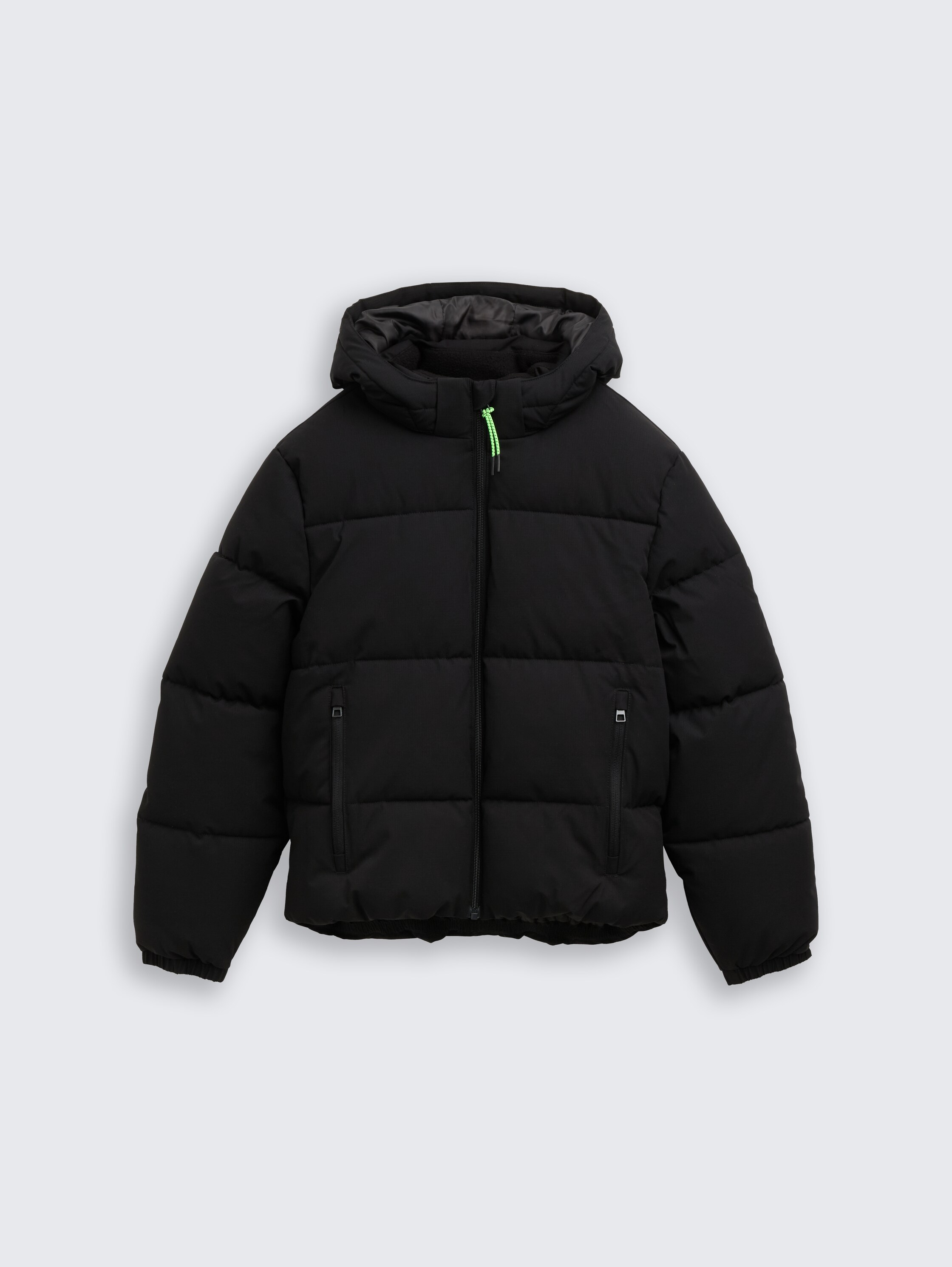Puffer-Jacke mit abnehmbarer Kapuze - schwarz - Vorder-Produkt-Ansicht