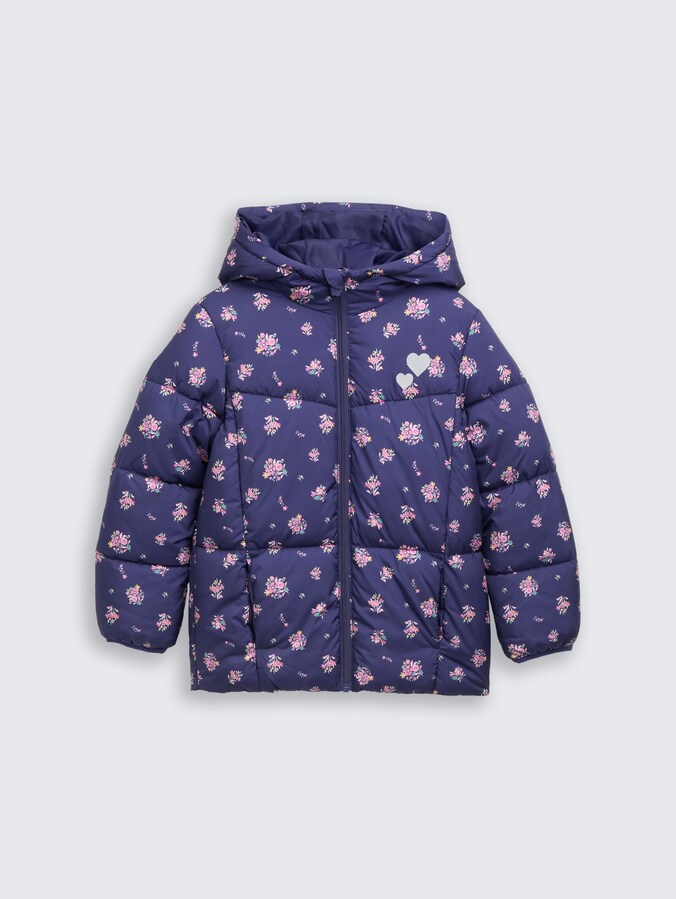 Pufferjack met all-over print door Mini Girls, dark blue multi color flower