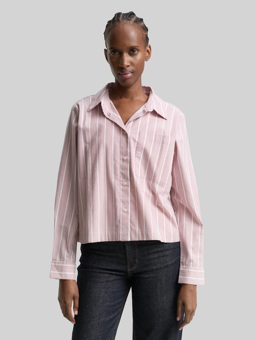 Boxy fit overhemdblouse met gestreept patroon door Denim Female, dusty rose white stripe