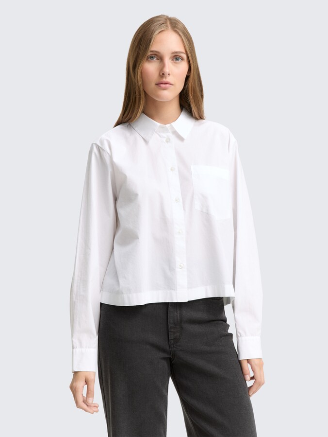 Boxy fit overhemdblouse met borstzak door Denim Female, White