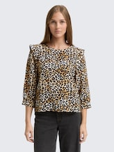 Losvallende blouse - leo print - Nek model vooraanzicht