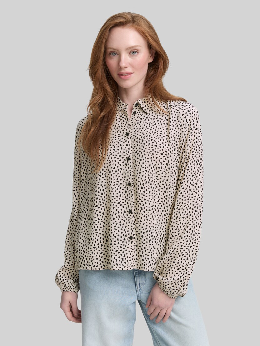 Shirt blouse with pattern by Denim Female, beige black dotted print