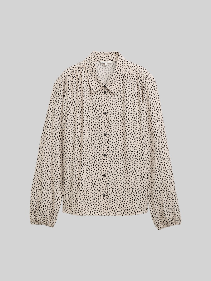 Overhemdblouse met patroon door Denim Female, beige black dotted print