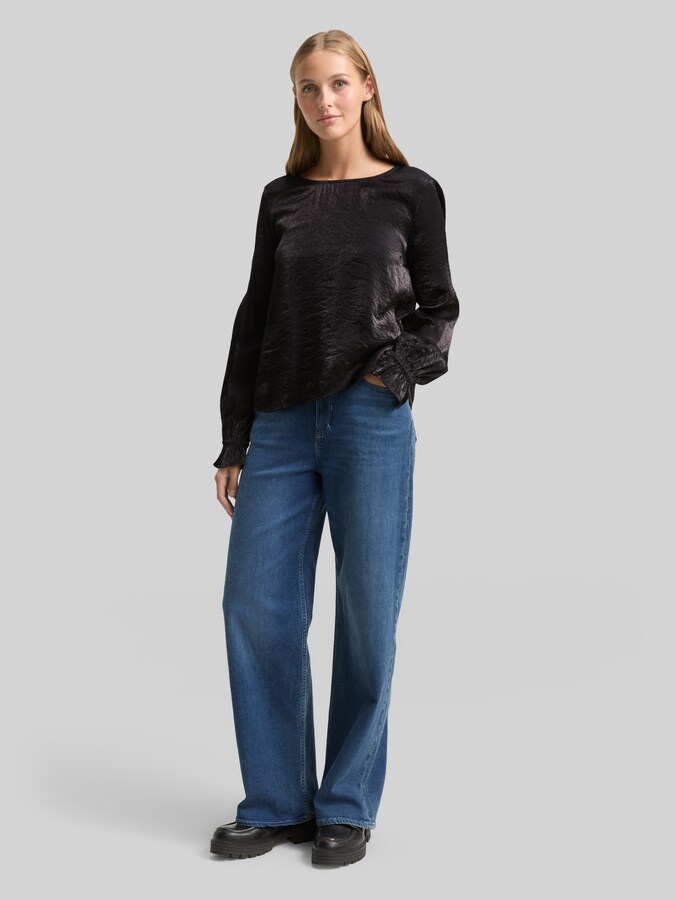 Blouse ample aspect satiné par Denim Female, deep black