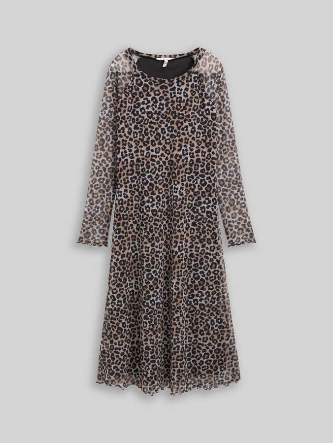 Robe mi-longue en maille ajourée à motifs par Denim Female, leo print