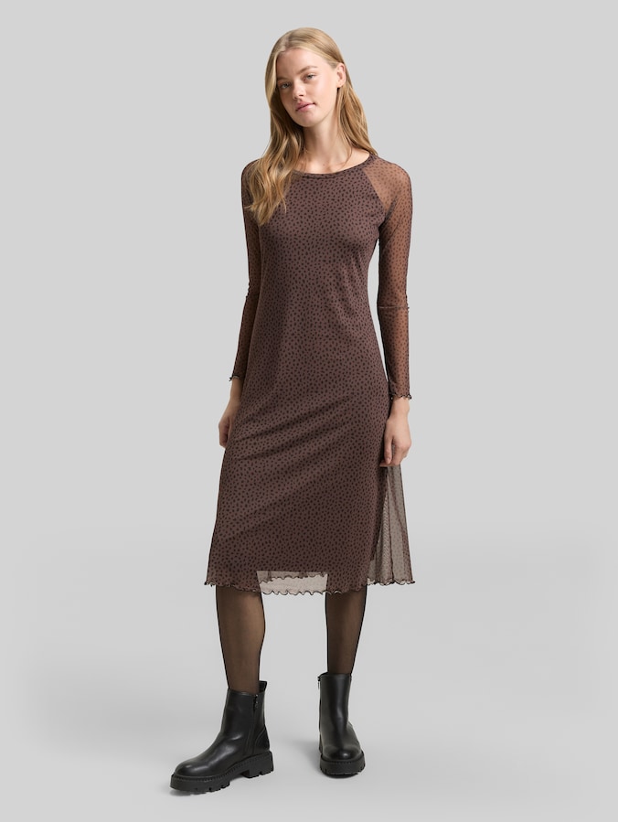Midi-jurk van mesh met patroon door Denim Female, brown black dotted print