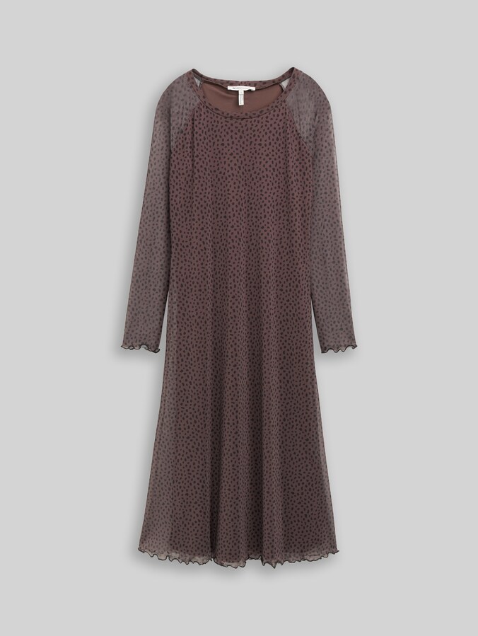 Patterned mesh midi dress by Denim Female, brown black dotted print