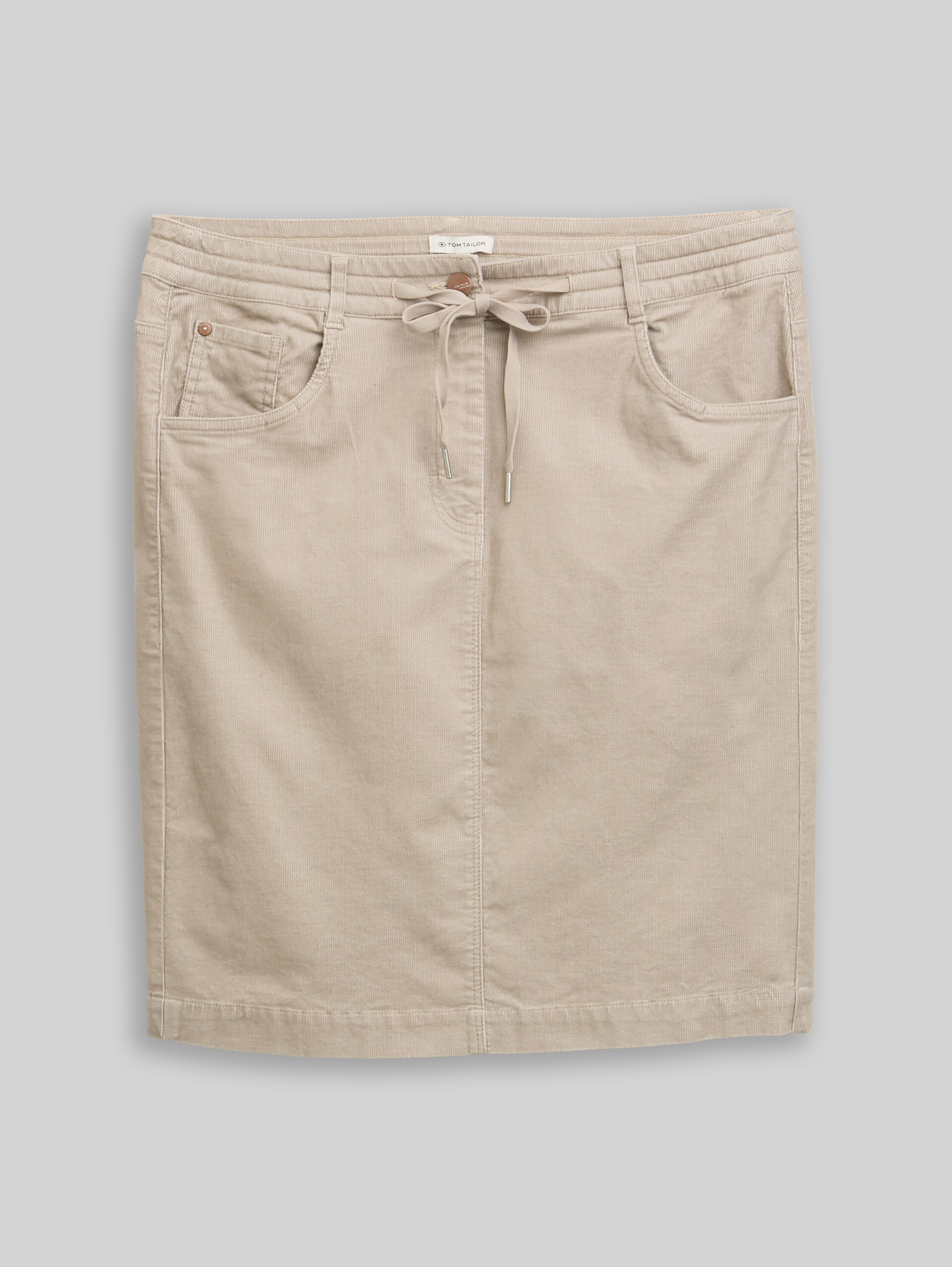 Corduroy skirt with drawstring - soft taupe grey - Front product view