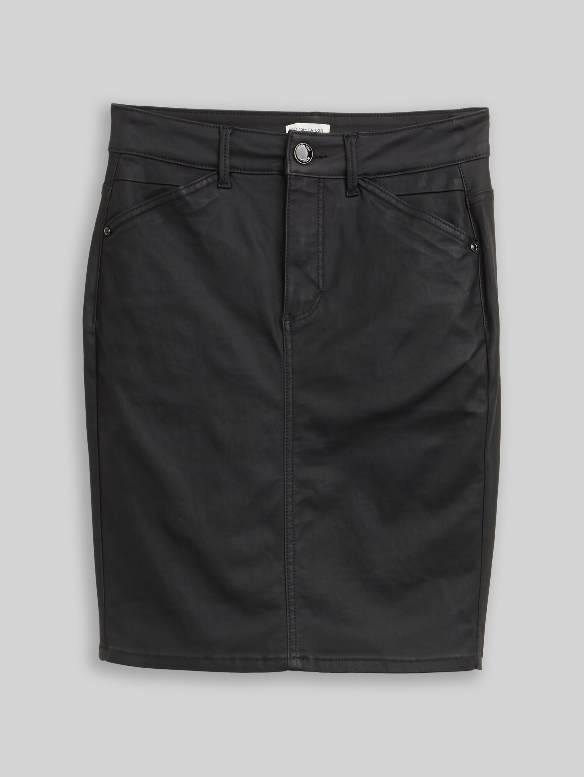 Coated denim skirt - coated black denim - Front product view