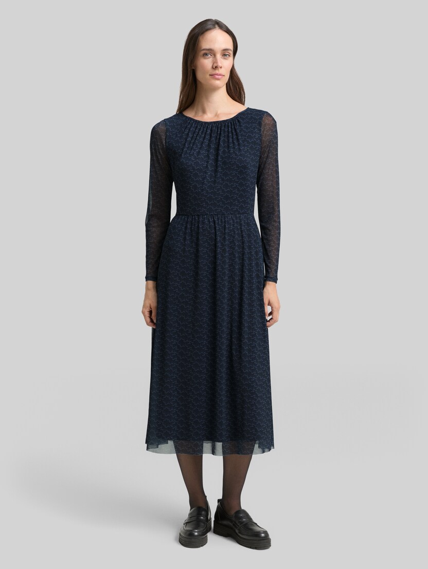 Midi-Meshkleid mit Muster von Women, small blue wave print