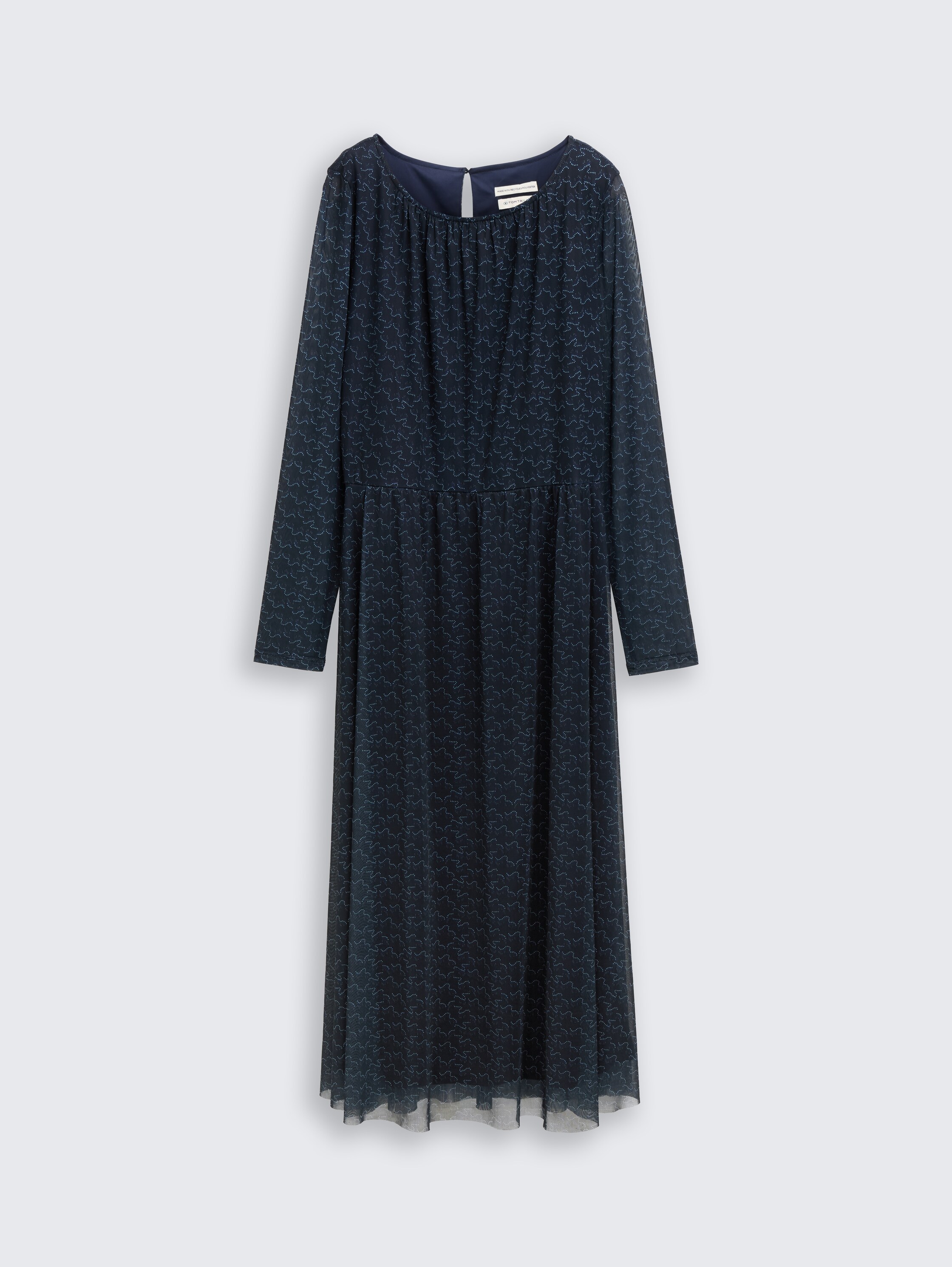 Midi-Meshkleid mit Muster - small_blue_wave_print - 