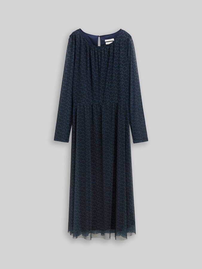 Midi-Meshkleid mit Muster von Women, small blue wave print