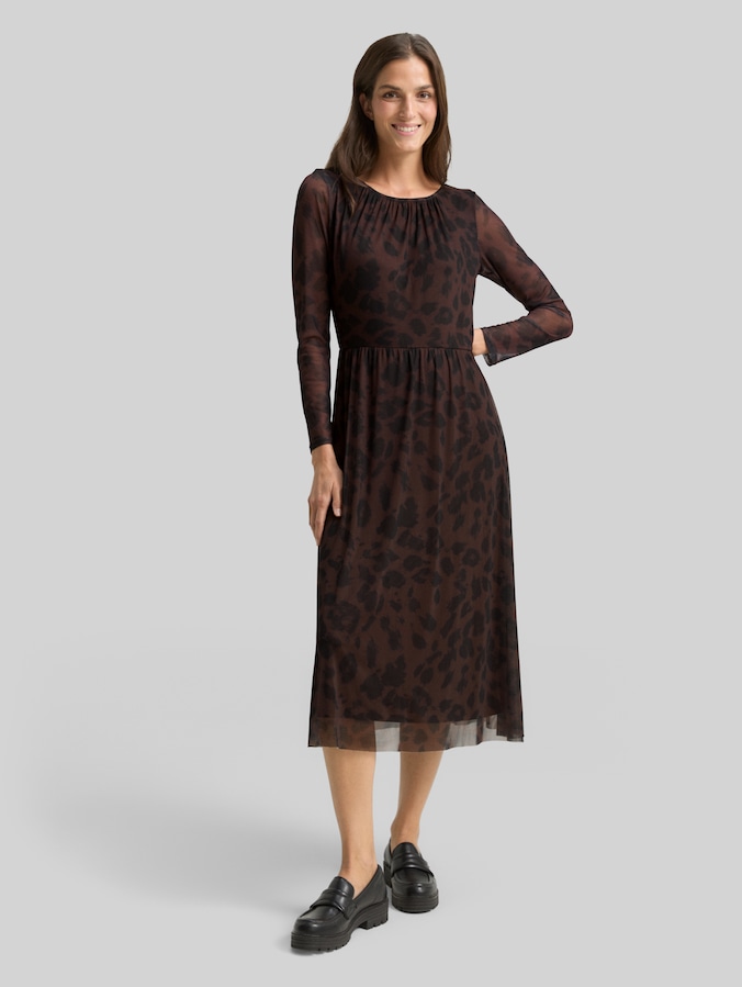 Robe midi en maille à motifs par Women, brown black big leo print