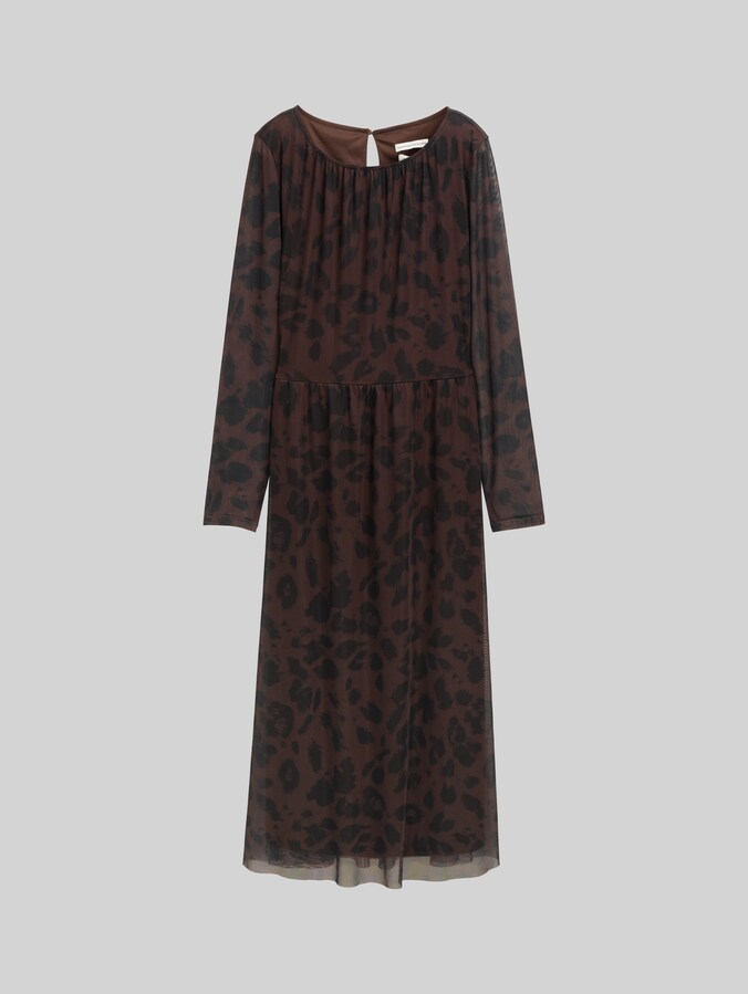 Midi mesh dress with pattern by Women, brown black big leo print