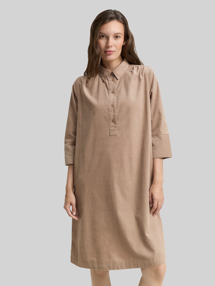 Corduroy dress with collar by Women, soft taupe grey
