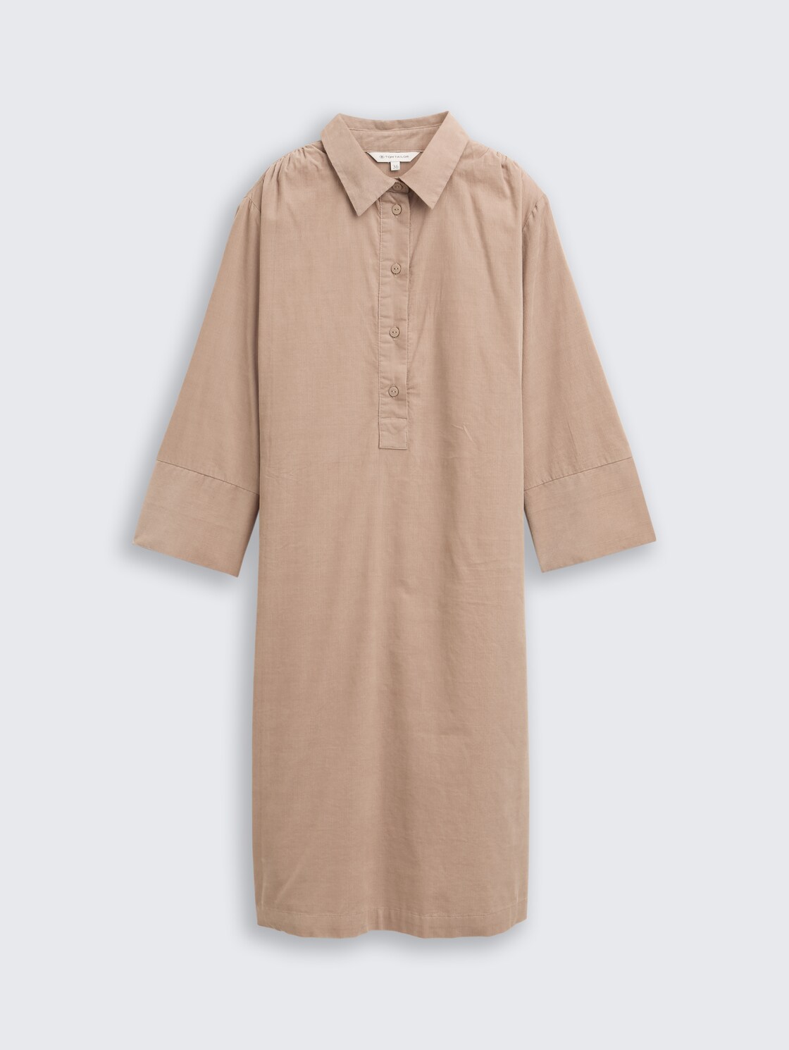 Corduroy dress with collar - soft taupe grey - Front product view