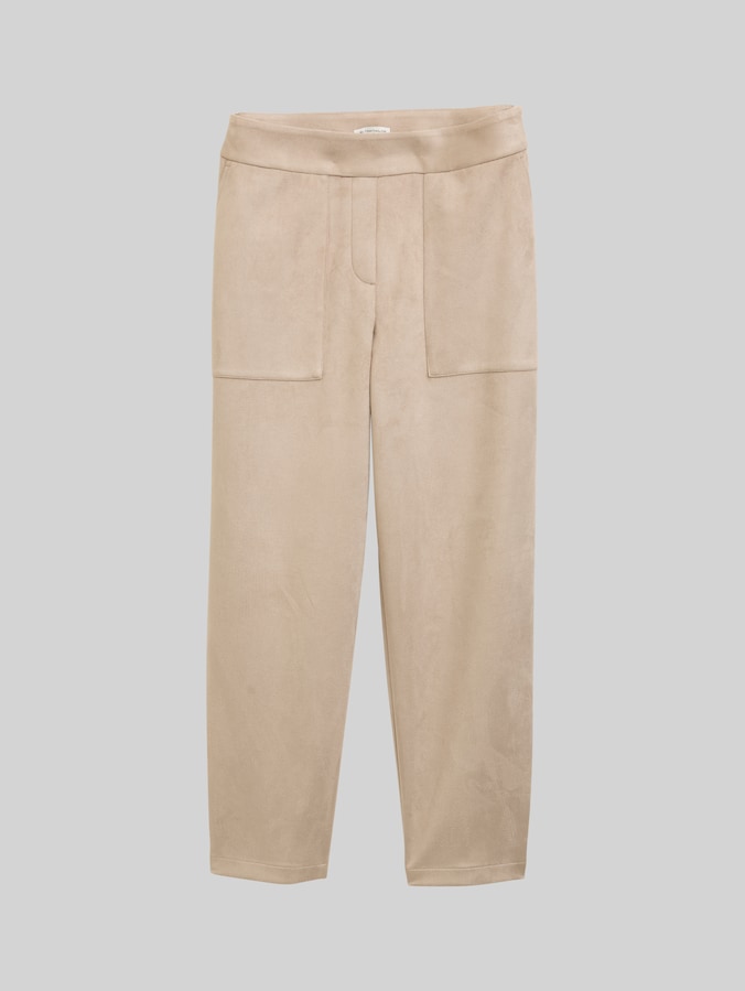 Losvallende broek in suèdelook door Women, soft taupe grey