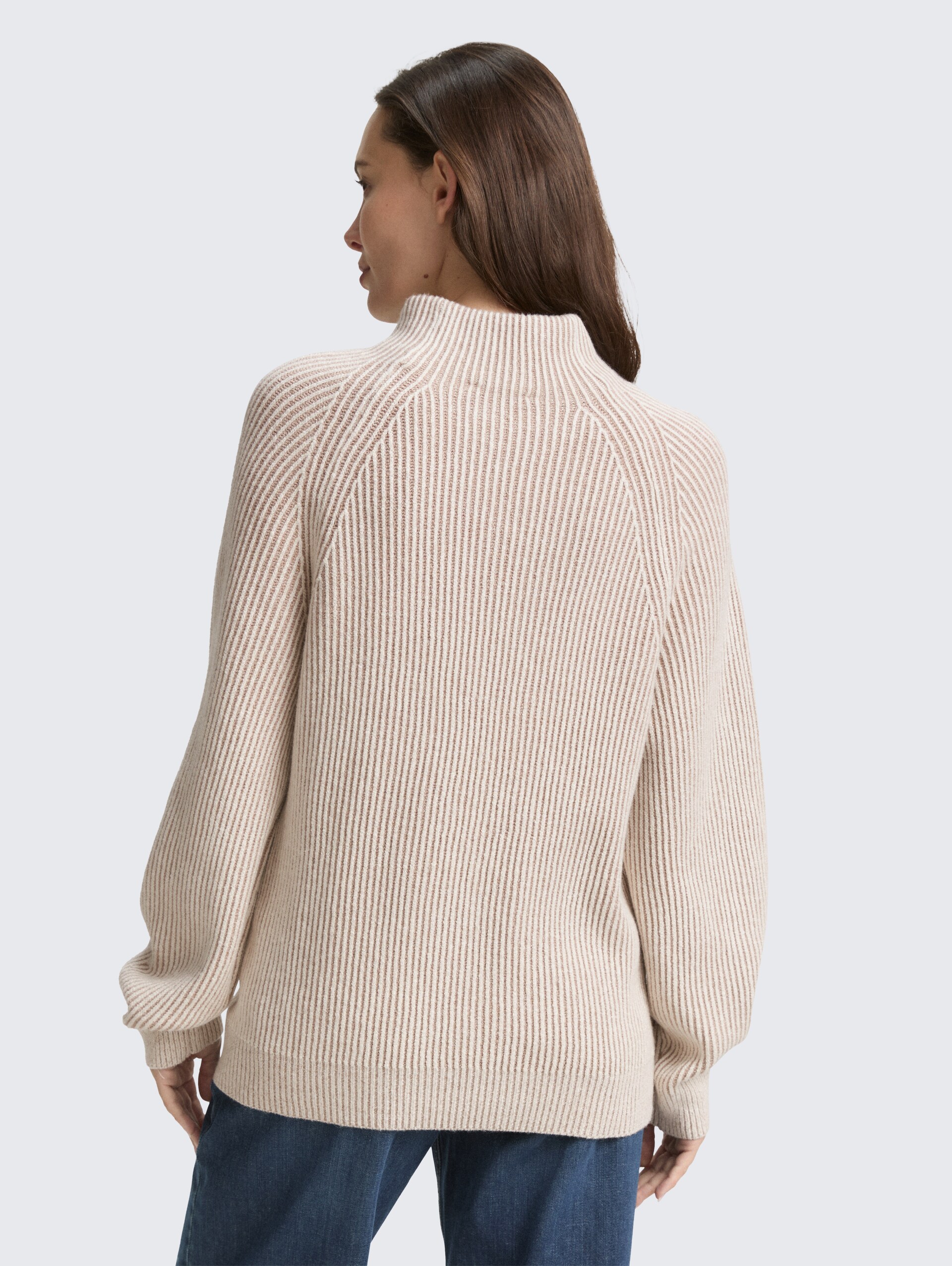Loose Fit Strickpullover mit Stehkragen - soft taupe rib structure