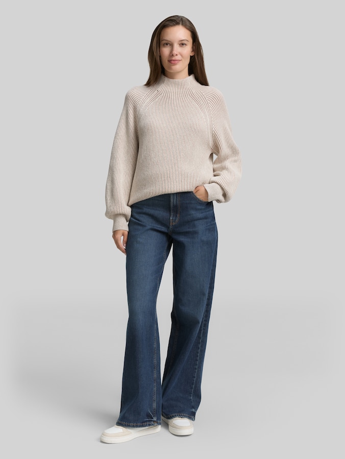 Pull-over en maille ample à col montant par Women, soft taupe rib structure