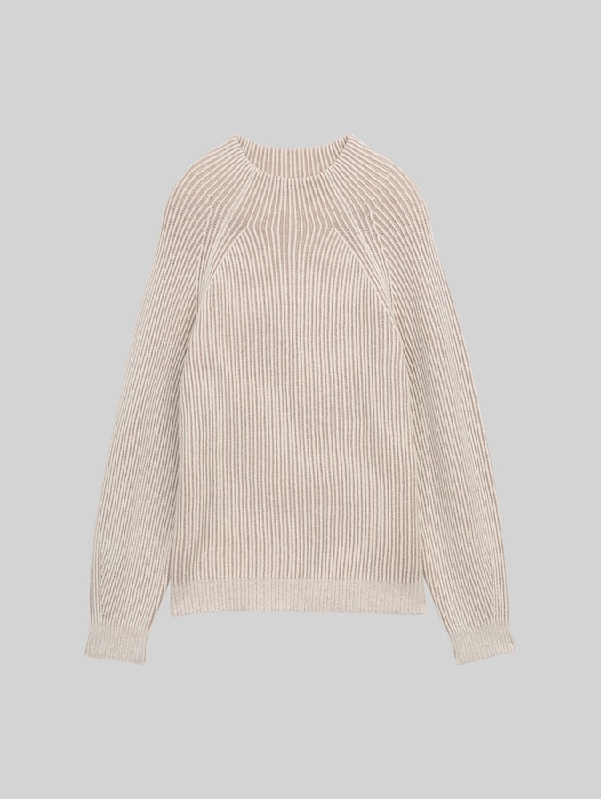 Loose fit knitted jumper with stand-up collar by Women, soft taupe rib structure