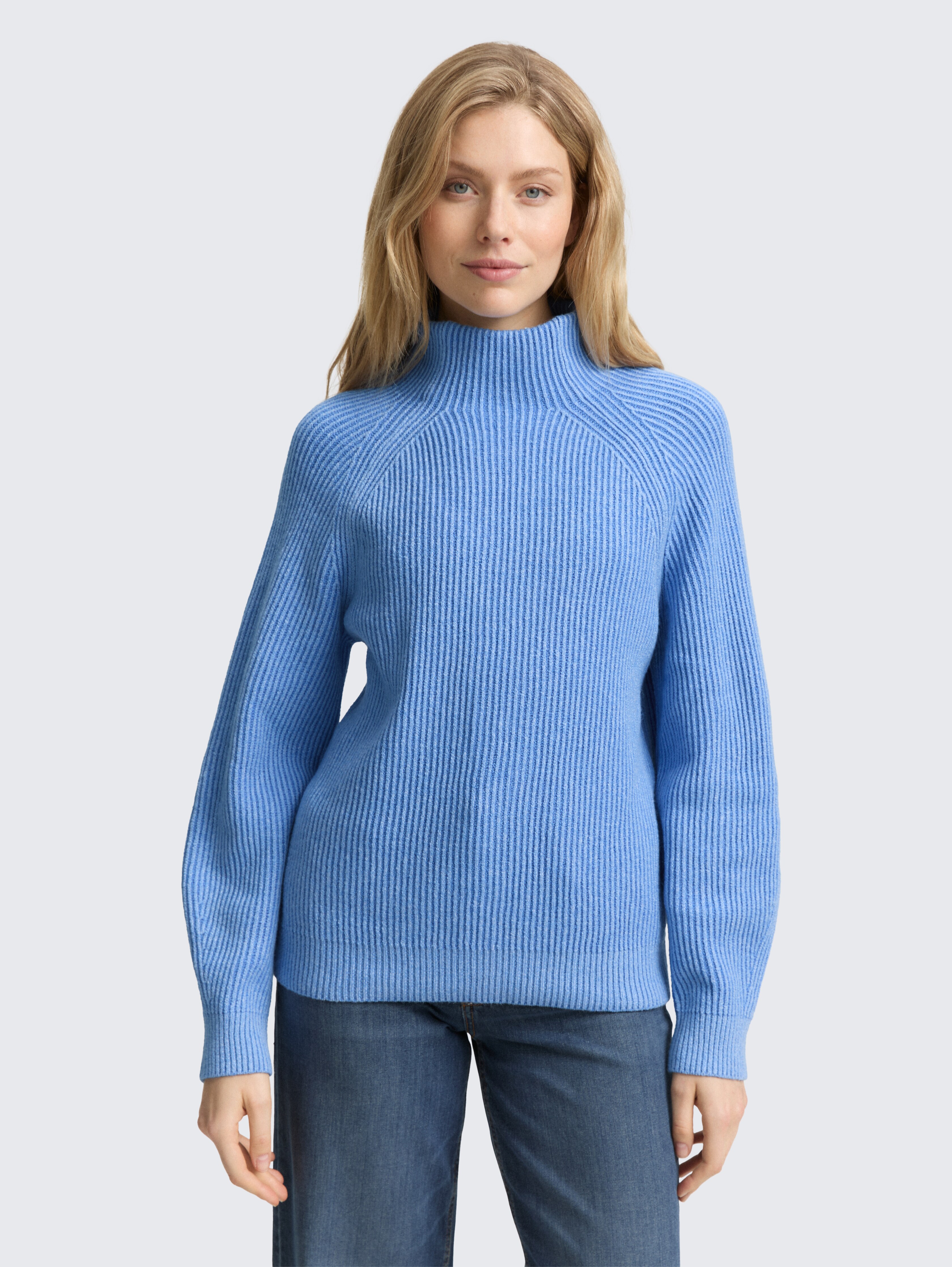 Loose Fit Strickpullover mit Stehkragen von Women, light blue knit structure