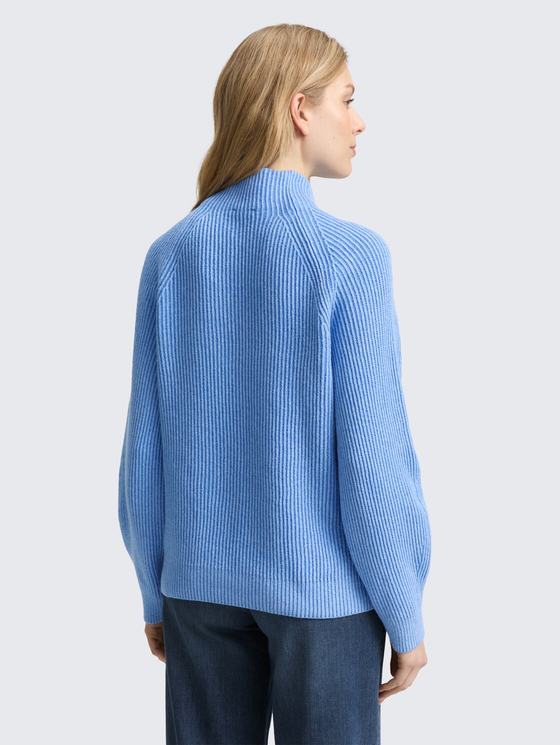 Loose Fit Strickpullover mit Stehkragen - light blue knit structure