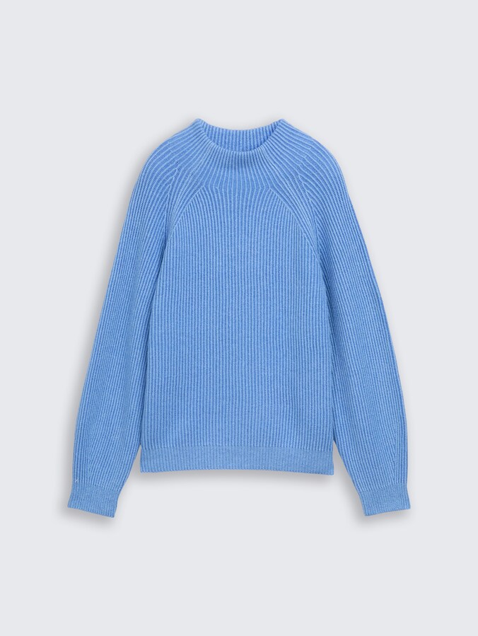 Loose Fit Strickpullover mit Stehkragen von Women, light blue knit structure